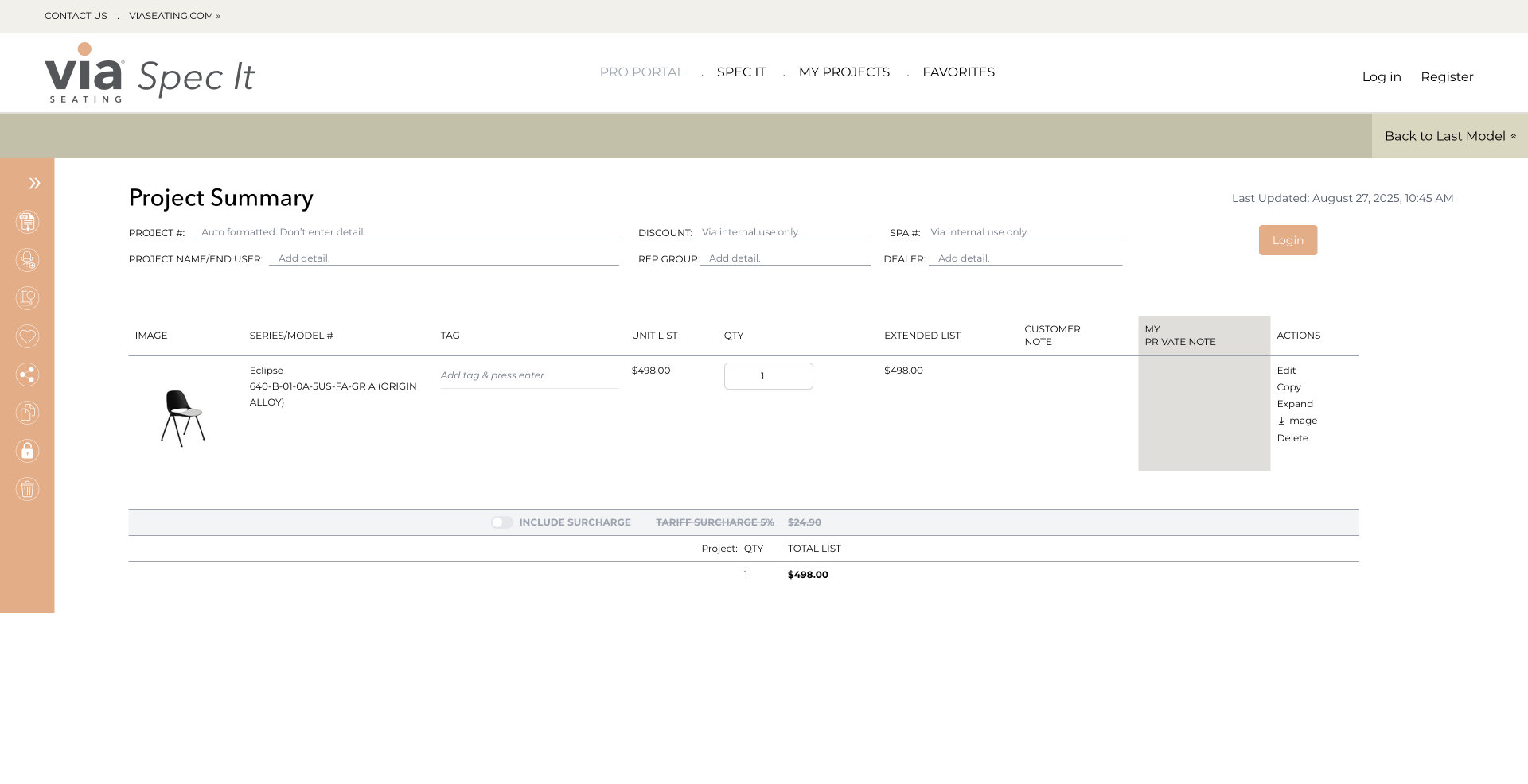 Spec It 3 Project Summary Screen