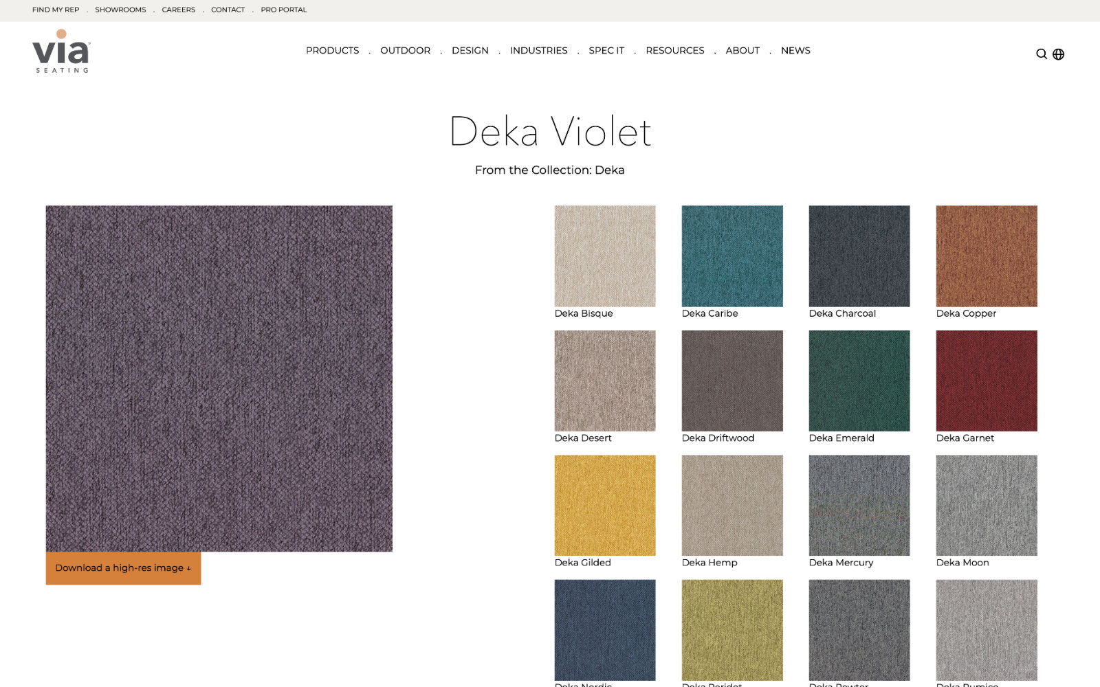 Via Seating Material Details Screen